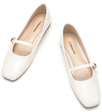 C.Paravano Mary Jane Schuhe Damen | Ballerinas Damen elegant | Flache Schuhe für Damen | Riemchenballerina Damen(41,Weiß)