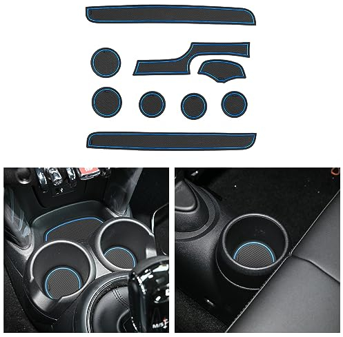CDEFG Compatible with MINI Cooper F56 Facelift Rubber Mats, Non-Slip Mats Centre Console Anti-Slip Cup Drink Holder Rubber Mat Armrest Storage Pads Door Slots Car Interior Accessories(Blue)