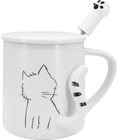 Gearific, tasse mignon couvercle et cuillère, nouveauté pour les amoureuses des chats, queue 3D