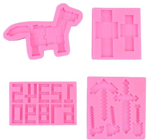 XUELIYUN 4 Stücke Bausteine Schokolade Silikonform Waffe Roboter Pony Digital Silikonform Block Brick Candy Mould für Thema Kinder Party und DIY Kuchen Backen Dekoration, Flipping Candy, Biscuit