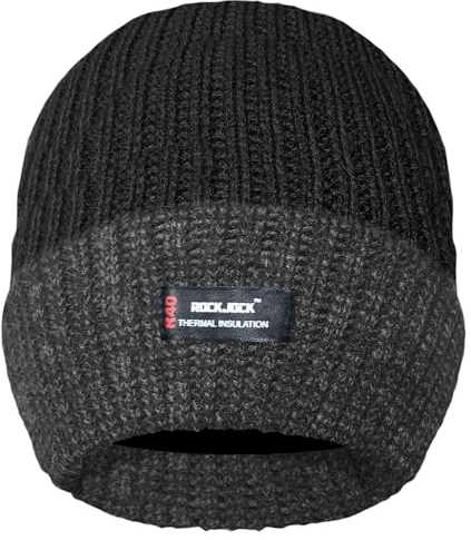 RockJock Thermo-Ski-Mütze für Herren, mit Thinsulate gefüttert, isoliert, gerippt, warm, Schwarz/Grau, Schwarz