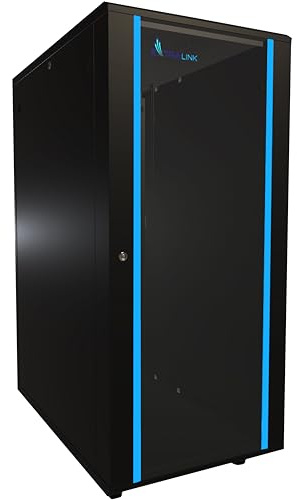 Netzwerkschrank 19 Zoll 27 HE 600x1000 freistehend abnehmbare Seitenwände selbstmontierender Rahmen Serverschrank 19 Zoll für Switches UPS Server gehärtetes Glas Schwarz Rack 19 Zoll