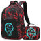 LEDAOU Kinder-Schulrucksack mit Lunchbox für Jungen und Mädchen, Büchertasche, Schultasche, Vorschule, Kindergarten, Kleinkind-Rucksack, Graffiti Rot Schwarz, Schule, Freizeit