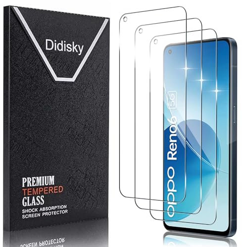 Didisky Lot de 3 Protecteur Verre Trempé pour OPPO Reno 6 5G, Film Protection écran, dureté 9H, Pas de Bulles, Haute définition