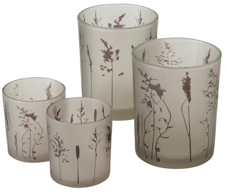 2 x Windlicht Gräser Glas Höhe 8-13 cm braun Hellbraun