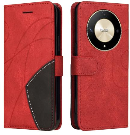 XINNI Protective Phone Case for Honor Magic6 Lite 5G/Honor X9b, PU/TPU Vintage Flip Leather Shockproof Cover Magnetic Book Style Wallet, Red