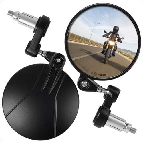 Evermotor Motorrad Spiegel Aluminiumlegierung, 360°Drehbar Lenkerendenspiegel E-geprüft, Runde MotorradSpiegel kompatibal mit Scooter, Roller, ATV, Moped (2 Stück)