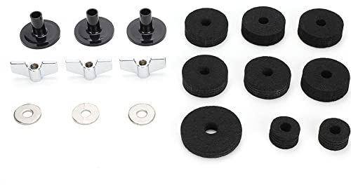 Rüsten Sie Ihr Schlagzeug mit 18-teiligem Schlagzeug-Zubehör, Beckenfilz-Set, Metallflügelmutter und Mehr auf und Verbessern Sie die Klangqualität und Leistung (Schwarz)