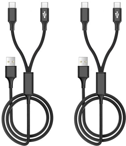 Dual USB-C Splitter Charge Cable, 4ft 2Pack, Power up to 2 USB C Devices at Once, Multi USB Type C for iPhone 15 Pro/15 Pro Max/15 Plus,iPad Air/Pro,Samsung Galaxy S24 S23 A55,Tab S9,PS5,Google,Kindle