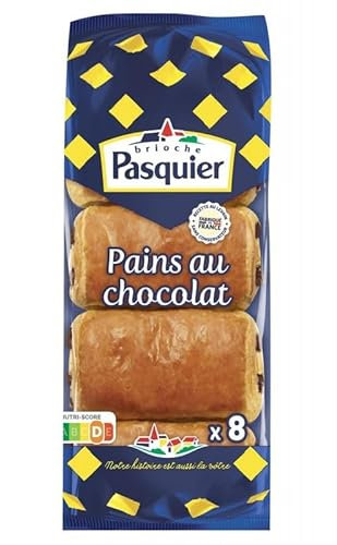 Délice Matinal: Brioche Pasquier - 8 Pains au Chocolat Individuellement Embrassés - 360g Authentique brioche française. Idéale pour le petit-déjeuner - Le Lot De 4
