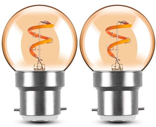 Genixgreen Vintage Bayonet LED Light Bulbs B22 1W Mini Globe BC Bulbs Low Wattage Night Light Spiral Filament Decorative Light Bulbs,15W Incandescent Equivalent,2200K Extra Warm White,2 Pack