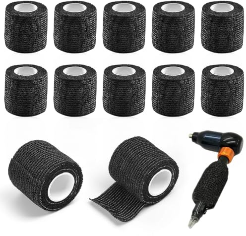 mizikuu Tattoo Griff Abdeckung Wrap, 12pcs Einweg Tattoo Grip Tape Cover Elastischer Tattoo Tape Tattoo Griff Band Einweg Tattoo Zubehör
