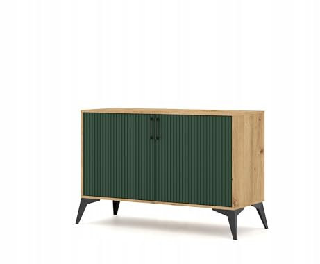 Kommode Riffelte FRONTEN Füße Metall 112 cm Front MDF Grün