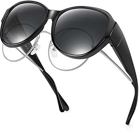 URUMQI Sonnenbrille für Brillenträger Damen Überzieh Sonnenbrille UV400 Schutz Blendschutz Polarisierte Sonnenbrille Fit over Brille Ultra Leicht Katzenauge Schwarzer Rahmen