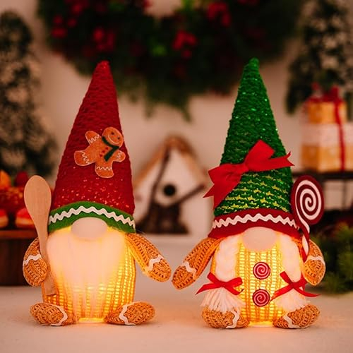 ACAREY 2 Stück Weihnachtsdeko Wichtel, Weihnachten Deko Wichtel Weihnachtswichtel Figuren mit LED, Beleuchtet Weihnachtsdeko Amerikanisch Wichtel Set Für Kinder Familie Weihnachten Innen Deko