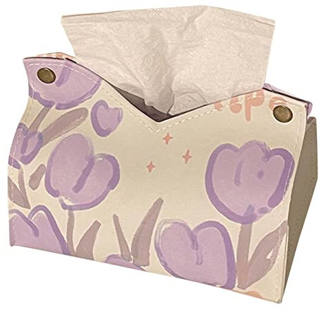 Copri scatola per fazzoletti, porta fazzoletti Scatole per fazzoletti per il viso Scatola decorativa Copri fazzoletto Grande e carino in pelle PU Copri scatola di carta per il (Púrpura)