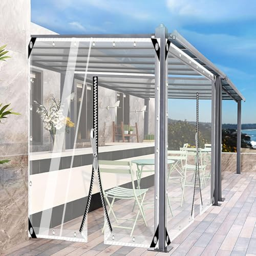 YQOLG87 Klare Zeltplanen mit Ösen,PVC-Kunststoff-Plane mit Reißverschluss-Tür,Outdoor Regenvorhang Fenster,wasserdichte transparente Plane für Terrasse,Reißfest,1.9x2.5m/6.2 * 8.2ft-A