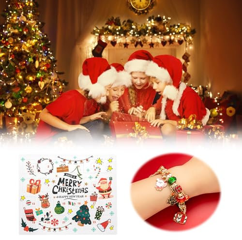 Timing-Set mit Uhr, Weihnachts-Armband, 24 Tage, Countdown-Kit, Armbandherstellungs-Set, Weihnachten, 24 Tage, Schmuck-Countdown-Kalender für Kinder, für Geschenk, Außenuhr, Countdown bis (weiß, 20 x