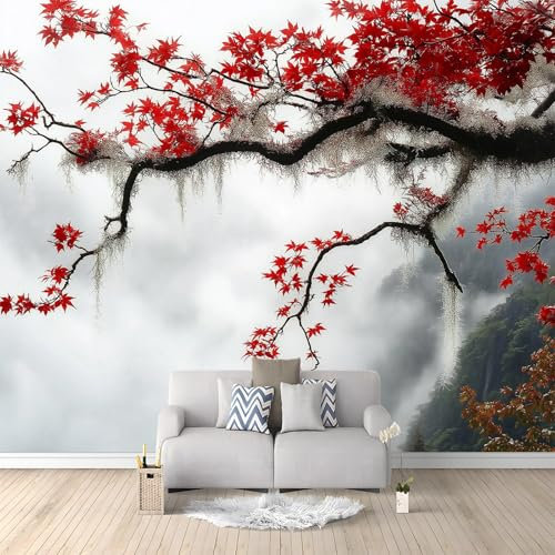 Érables Rouges Paysage De Montagne Papier Peint Panoramique Gris Rouge Papier Peint Mural Enfants Enfants Salon Chambre Papier Peint Peintures Murales Décor À La Maison 200x140 cm