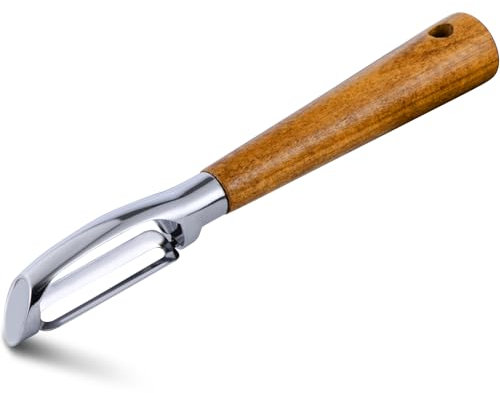KYDIFS Pelador para zurdos, pelador de cocina para verduras, patatas, frutas, manzana, zanahoria, cuchillas afiladas duraderas de acero inoxidable y mango de madera de acacia antideslizante