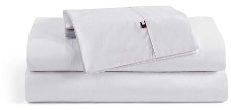 Tommy Hilfiger Bettlaken-Set, Baumwoll-Perkal-Bettwäsche mit passenden Kissenbezügen, frisch und cool, solide Home Essentials (Weiß, King-Size)