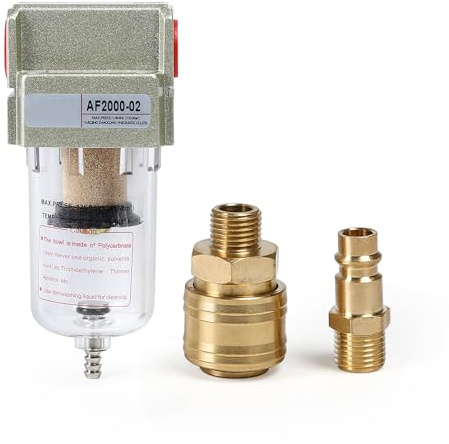DewinLVD Filtro Aria Compressa, Filtro Condensa Compressore 1/4 Separatore Acqua Separatore D'olio con Attacco Rapido per Compressore Regolatore di Pressione