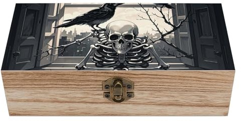 Wood Storage Box with Lid A Raven on The Windowsill Wooden Box Storage Box For Home Decoration Perfect for Souvenirs