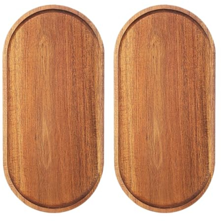 Wood Serving Trays Charcuterie Boards Oval Wooden Plates Wood Serving Platter Cheese Dinner Plates Bulk for Dessert Snack Bread Fruit Appetizer Dishes (30 x 14_2 Pack)