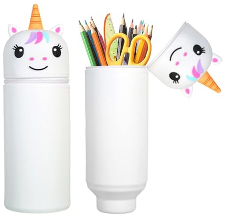MEISHANG Federmäppchen Silikon-Einhorn,18 Modelle zur Auswahl,2 in 1 Weiche Silikontasche,Mäppchen Tier 18,5 cm Hoch, Reißverschluss und Ausdehnbar,Stifte Mäppchen für Mädchen Junge(Weiß)
