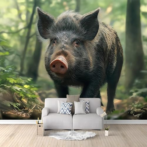 WHUOEUCO Papier Peint Sanglier Des Forêts Vert 500x280 cm Papier Peint Panoramique Effet 3D, Peinture Murale intissé Grande, pour Moderne Salon Chambre TV Fond