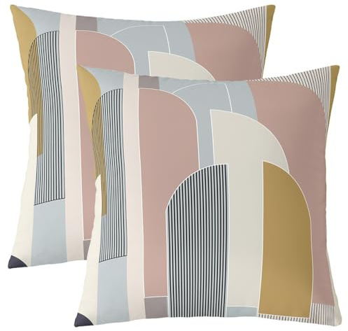 Homemissing Luxus Geometrisch Kissenbezüge 50x50cm Boho Dekor Geometric 2er Set Kissenbezüge Rosa Grau Modern Art Kissenbezug Abstract Art Sofakissen Couchkissen