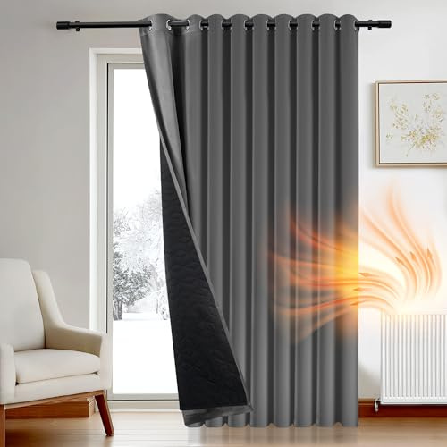 Deconovo Thermovorhang Kälteschutz, Gardinen mit Ösen gegen Kälte, Wärmeisolierend Vorhang Verdunkelung Wohnzimmer, 220x300cm(HöhexBreite), Dunkelgrau, 1 Stück