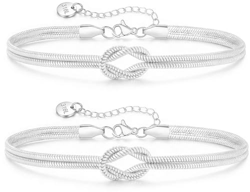 VIVILE 2er-Set Silberner Goldene Partner Armbänder & Freundschaftsarmbänder,Knoten-Armbänder,Wasserdicht 316 Titan,Geschenke für Geburtstage Jubiläen