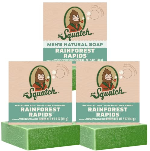 Dr. Squatch Natural Men’s Bar Soap - Cold Process Body Soap Bar with Natural Oils - Gifts for Men - Rainforest Rapids (142g, 3 pack)