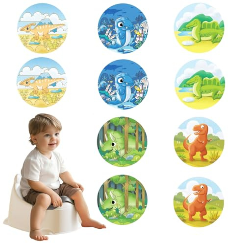 PORUPAEL 10-Pack Potty Training Stickers - Color-Changing Toilet Training Stickers, Reusable Potty Stickers with Dinosaur Designs, Interactive Pee Targets for Kids