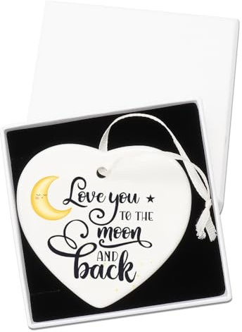 ‘I Love You to the Moon and Back’ Gift for Her of Him,Heart-Shaped Ceramic Hanging Ornament with Box,Christmas Valentines Birthday for Lovers
