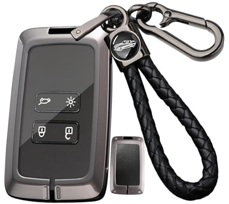 Rondrive Étui de clé de voiture en métal pour Renault R4 R5 e-tech s Clio 5 Austral Megane 4 Grandtour RS Coque de clé de voiture en cuir 4 boutons