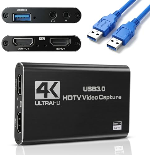 4K HDMI Video Capture Card USB 3.0 Audio Video Capture Card Device Support Full HD 1080P 60fps for Streaming Recording PS5 Nintendo Switch Xbox Camera PC OBS