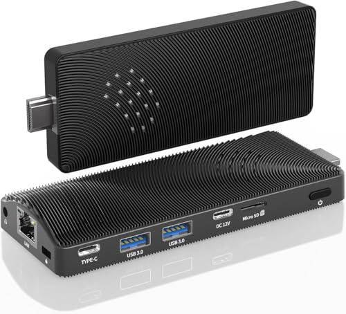 Fanless Mini PC Stick, Win 11 Pro Celeron J4105 8GB RAM 128GB eMMC Micro Desktop Computer, Full Functional Type-C, RJ45 Gigabit Ethernet 4K 60Hz, WiFi BT 5, HDMI 2.0 for Business, Office, IoT, Home
