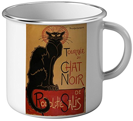 Fabulous Emaillierter Mug Becher aus Metall Tournée du Chat Steinlen Schwarz Retro Vintage Poster