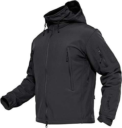 TACVASEN Waterproof Jacket Mens Fleece Military Tactical Jackets Combat Softshell Coat Windproof Outdoor Hoodies Black,M