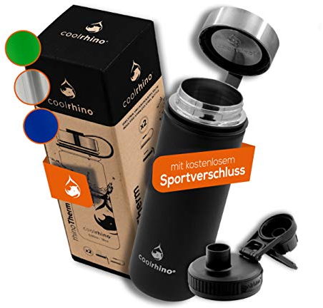 coolrhino Edelstahl Thermo-Trinkflasche 530-ml / 950-ml für Sport, Outdoor & Kinder - Isolierflasche BPA frei - Thermos-Flasche doppelwandig inkl. Sport-Deckel - auslaufsichere Edelstahl-Trinkflasche