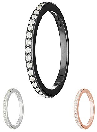 Treuheld® | Schmaler Ring aus 925 Sterling Silber | in Schwarz mit Zirkonia - Kristallen | Ringgröße 54 | Breite 2mm | Damen | Vorsteckring