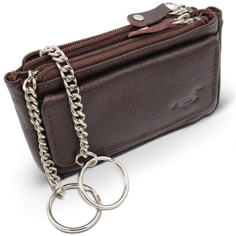 Safekeepers Schlüsseletui Leder Klein - Schlüsseltasche mit Reißverschluss Damen und Herren, Mini Schlüsselmäppchen für Autoschlüssel - Dunkelbraun