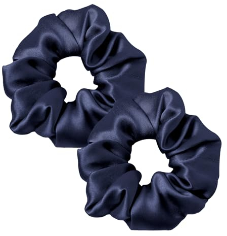 LILYSILK 100% Seide Haarringe Damen Pferdeschwanzhalter Haarband aus Seide, Seide Haargummis Verpackung MEHRWEG(Navy Blau,2)