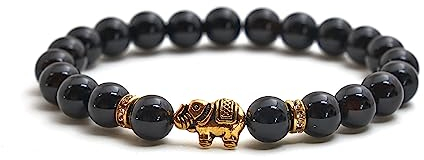 BERGERLIN Onyx Armband mit echten Naturstein Perlen und Elefant