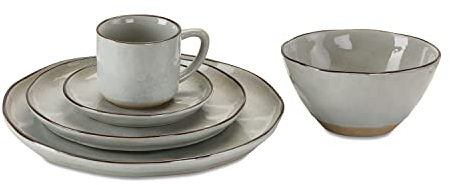 LOBERON Geschirr 30er Set Biarré - Handgetöpferte Optik, Steinzeug, Komplettset für 6 Personen, grau