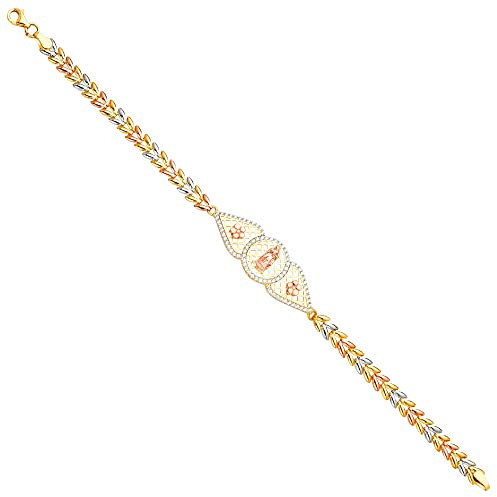 14 Karat Gelbgold, Weißgold und Rotgold Guadalupe ID-Armband Schmuck Geschenke für Frauen