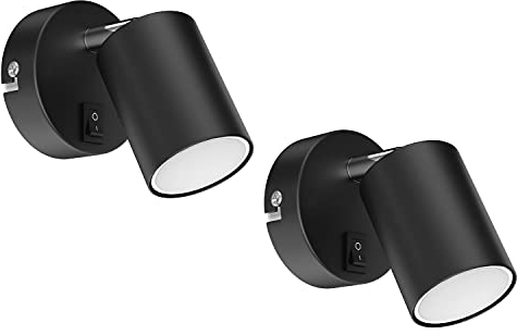 ledscom.de 2 focos de pared WAIKA con interruptor negro mate GU10 Lámpara LED blanco cálido Regulación en 3 niveles: máx. 500lm c/u