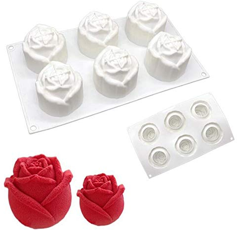 Moule à Gateau en Silicone, moules 3D pour Glace Chocolat Pâtisserie Dessert, 6 Trous Roses à Bud